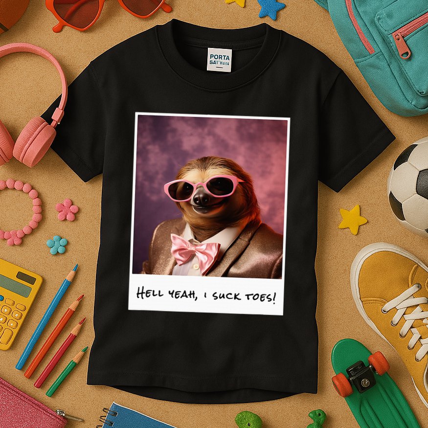 Funny Toe Licking Sloth Hell Yeah I Suck Toes Kids T-Shirt