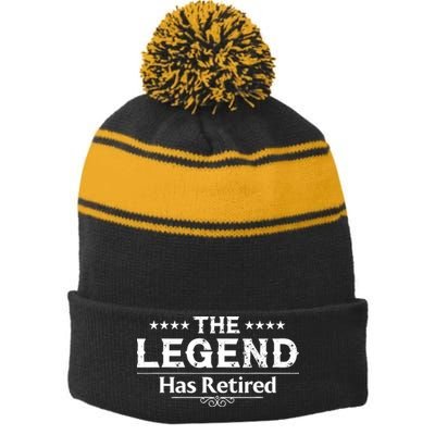 Funny The Legend Has Retired Art Retirement Stripe Pom Pom Beanie