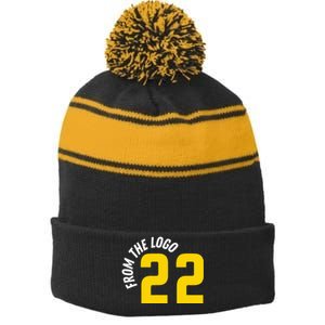 From The Logo Clark Stripe Pom Pom Beanie