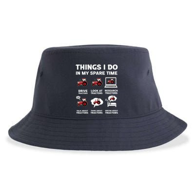 Funny Tractors Lover 6 Things I Do In My Spare Time Tractor Sustainable Bucket Hat