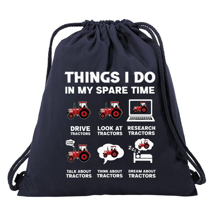 Funny Tractors Lover 6 Things I Do In My Spare Time Tractor Drawstring Bag