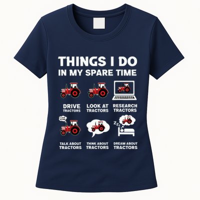 Funny Tractors Lover 6 Things I Do In My Spare Time Tractor Womens T-Shirt