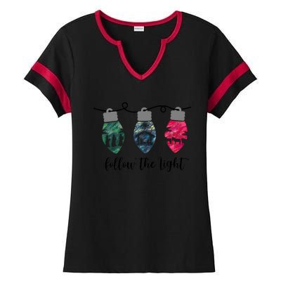 Follow The Light Christ Xmas Light Ladies Halftime Notch Neck Tee