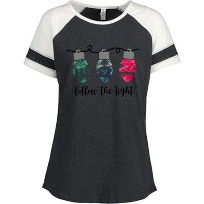 Follow The Light Christ Xmas Light Enza Ladies Jersey Colorblock Tee