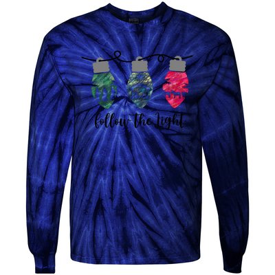 Follow The Light Christ Xmas Light Tie-Dye Long Sleeve Shirt