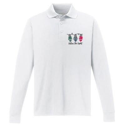 Follow The Light Christ Xmas Light Performance Long Sleeve Polo