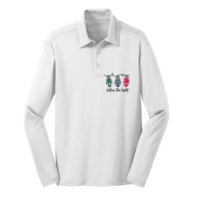 Follow The Light Christ Xmas Light Silk Touch Performance Long Sleeve Polo