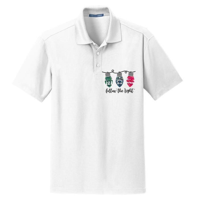 Follow The Light Christ Xmas Light Dry Zone Grid Polo