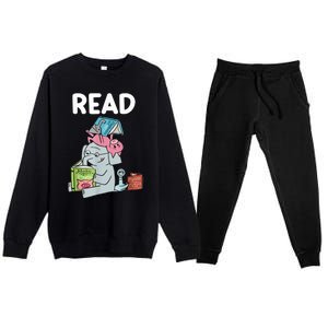 Funny Teacher Library Read Book Club Piggie Elephant Pigeons Premium Crewneck Sweatsuit Set