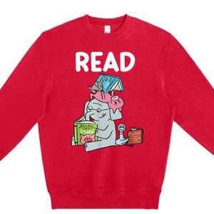 Funny Teacher Library Read Book Club Piggie Elephant Pigeons Premium Crewneck Sweatshirt