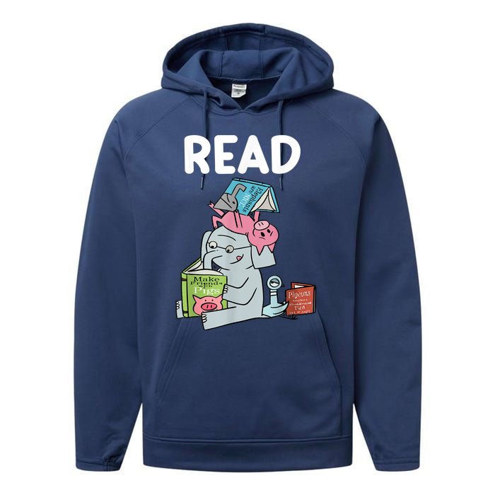 Funny Teacher Library Read Book Club Piggie Elephant Pigeons Performance Fleece Hoodie