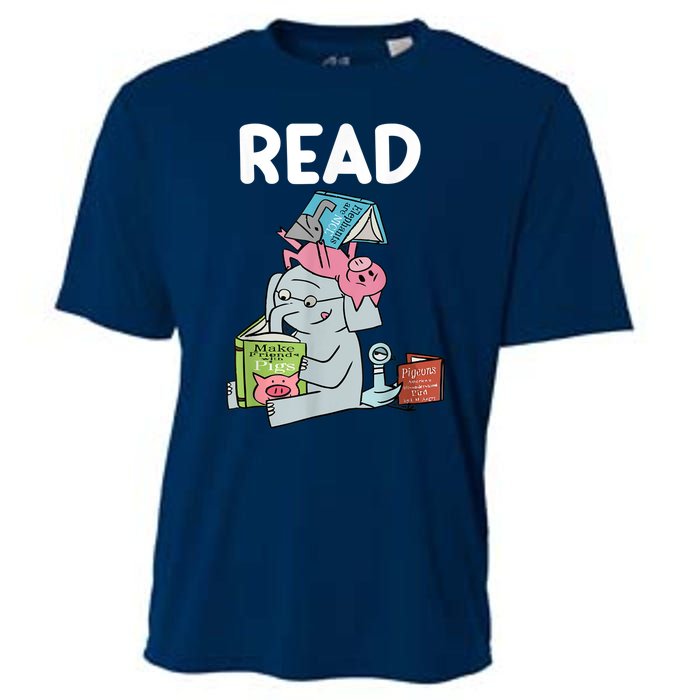 Funny Teacher Library Read Book Club Piggie Elephant Pigeons Cooling Performance Crew T-Shirt