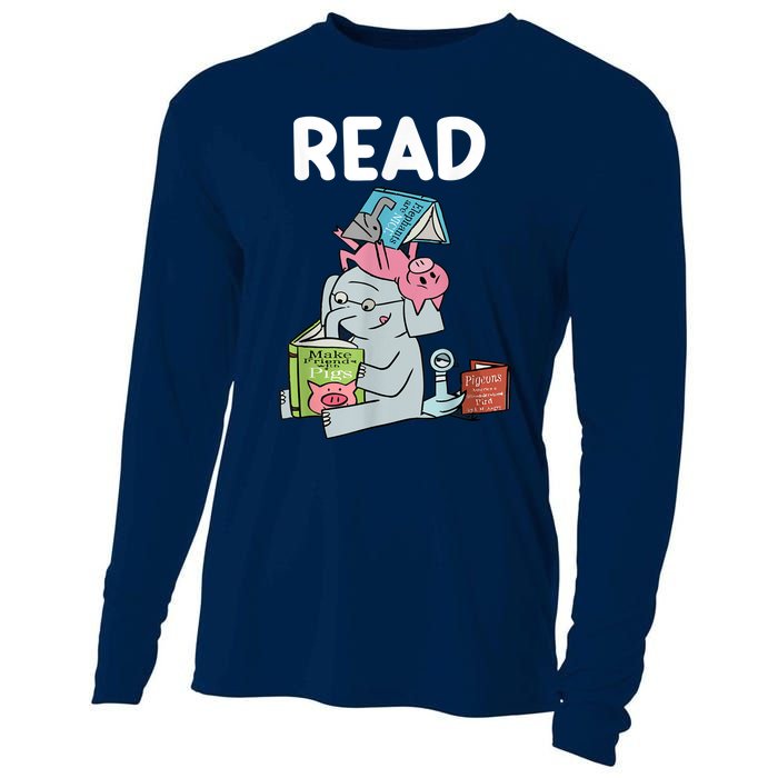 Funny Teacher Library Read Book Club Piggie Elephant Pigeons Cooling Performance Long Sleeve Crew