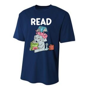 Funny Teacher Library Read Book Club Piggie Elephant Pigeons Performance Sprint T-Shirt