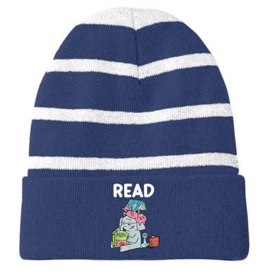 Funny Teacher Library Read Book Club Piggie Elephant Pigeons Striped Beanie with Solid Band