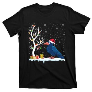 Festive Tree Light Christmas Crow Santa Hat T-Shirt