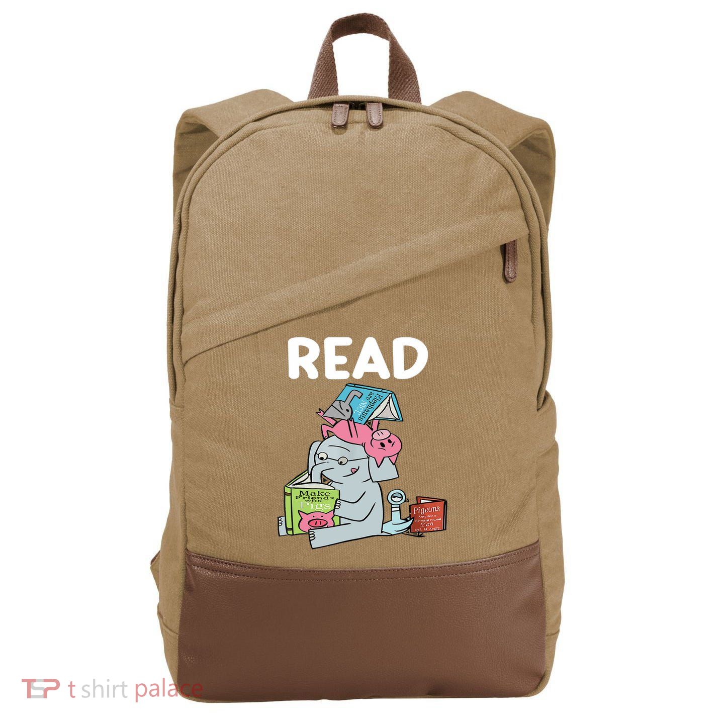 Funny Teacher Library Read Book Club Piggie Elephant Pigeons Cotton Canvas Backpack