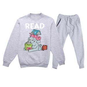 Funny Teacher Library Read Book Club Piggie Elephant Pigeons Premium Crewneck Sweatsuit Set