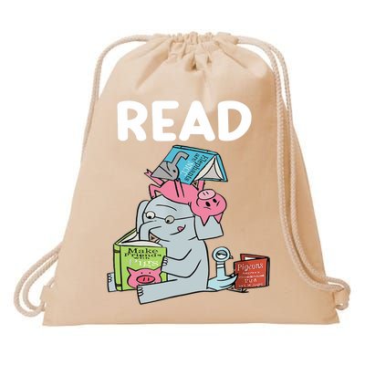 Funny Teacher Library Read Book Club Piggie Elephant Pigeons Drawstring Bag