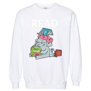 Funny Teacher Library Read Book Club Piggie Elephant Pigeons Garment-Dyed Sweatshirt