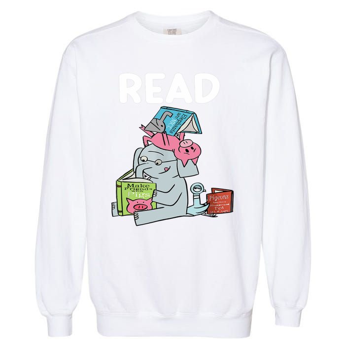 Funny Teacher Library Read Book Club Piggie Elephant Pigeons Garment-Dyed Sweatshirt