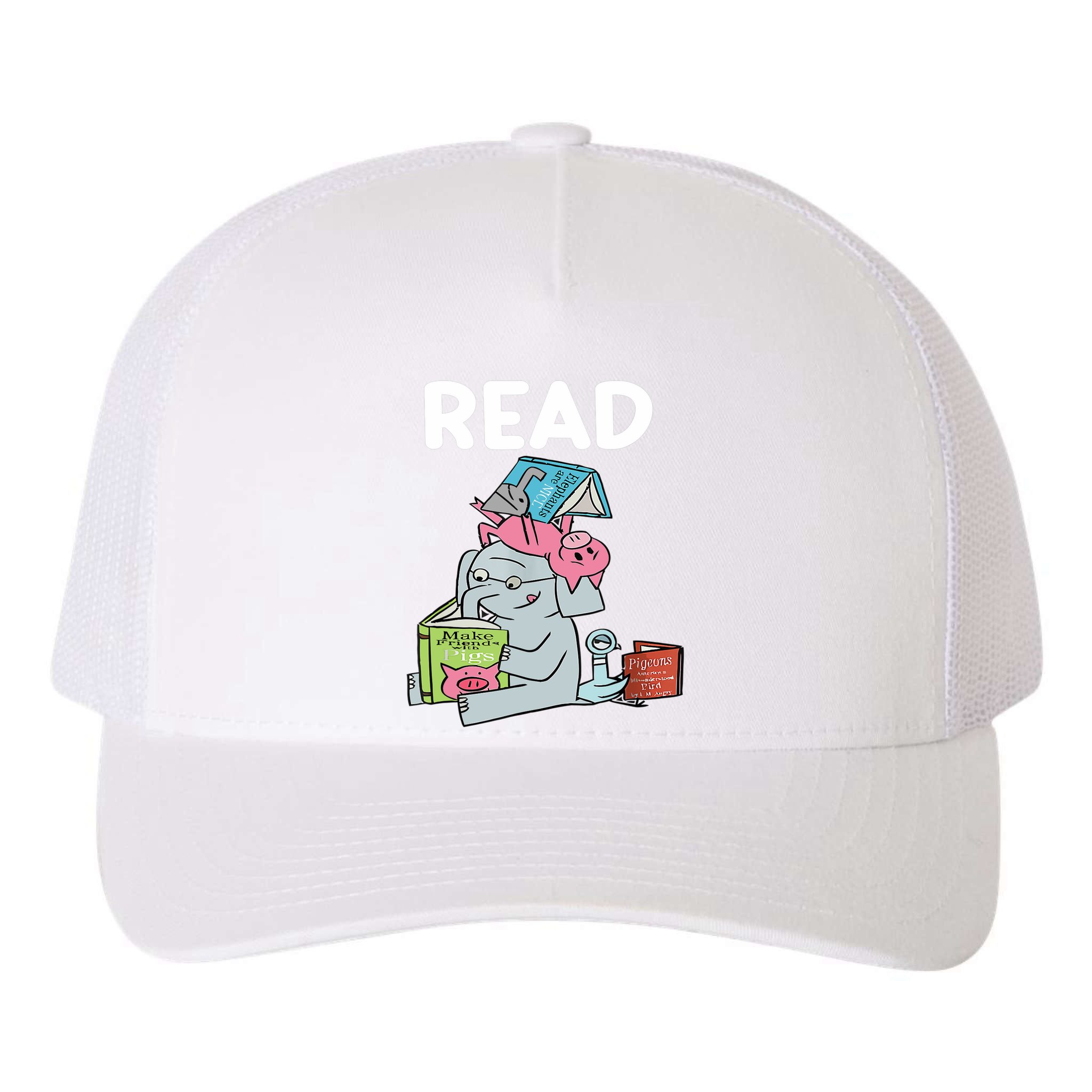 Funny Teacher Library Read Book Club Piggie Elephant Pigeons Yupoong Adult 5-Panel Trucker Hat