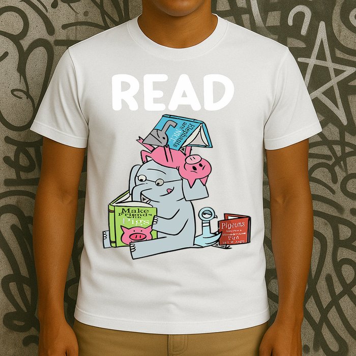 Funny Teacher Library Read Book Club Piggie Elephant Pigeons T-Shirt