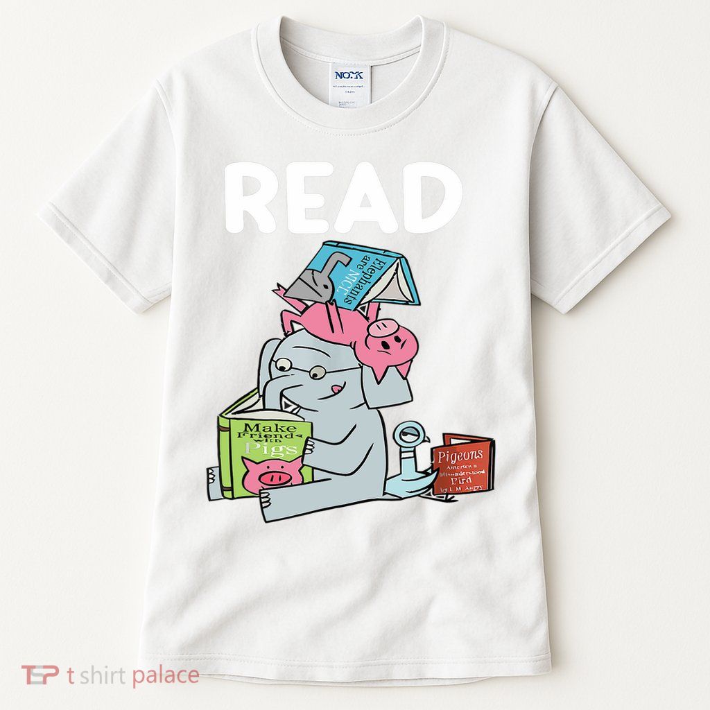 Funny Teacher Library Read Book Club Piggie Elephant Pigeons Tall T-Shirt