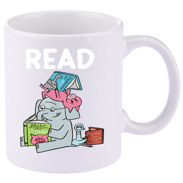 Funny Teacher Library Read Book Club Piggie Elephant Pigeons 11oz C Handle Ceramic Mug