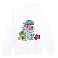 Funny Teacher Library Read Book Club Piggie Elephant Pigeons Premium Crewneck Sweatshirt