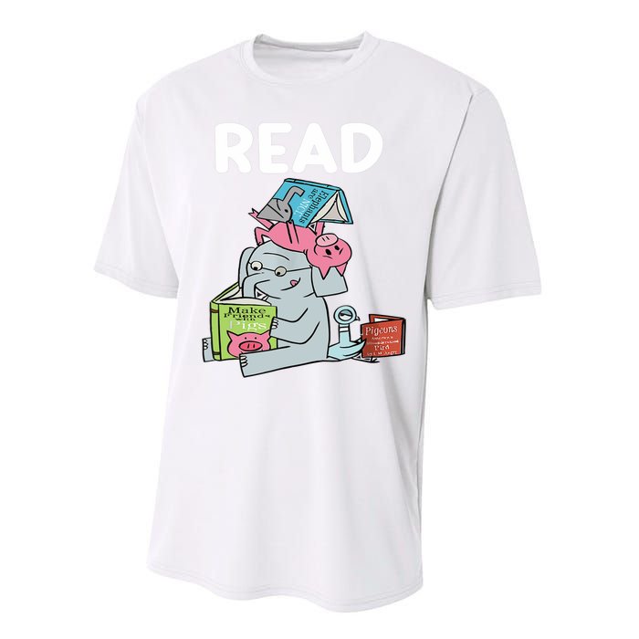 Funny Teacher Library Read Book Club Piggie Elephant Pigeons Performance Sprint T-Shirt