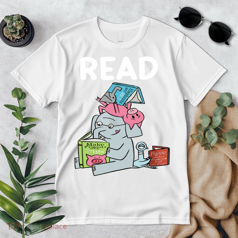 Funny Teacher Library Read Book Club Piggie Elephant Pigeons Premium T-Shirt