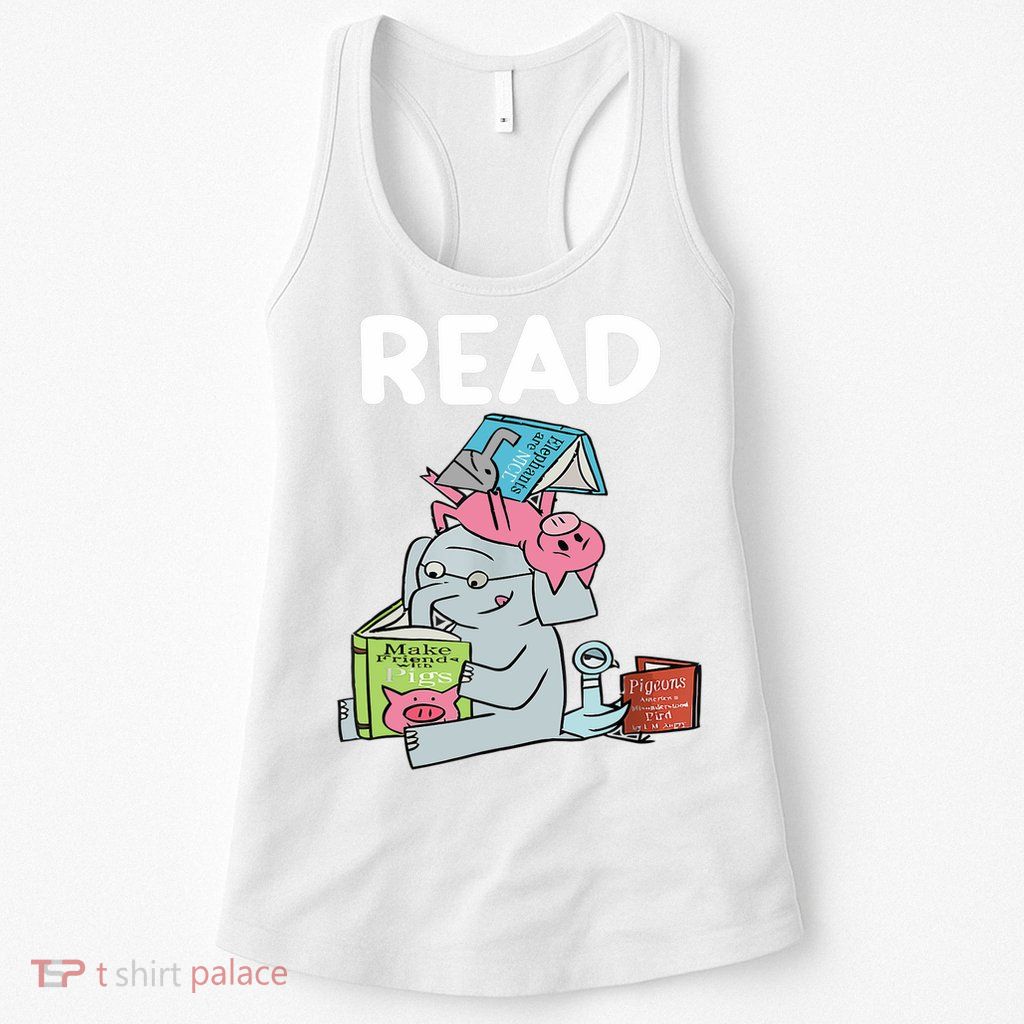 Funny Teacher Library Read Book Club Piggie Elephant Pigeons Womens Tank Top