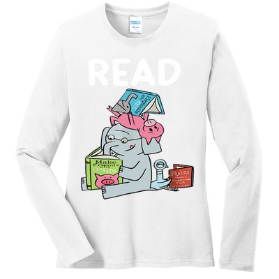 Funny Teacher Library Read Book Club Piggie Elephant Pigeons Ladies Long Sleeve Shirt