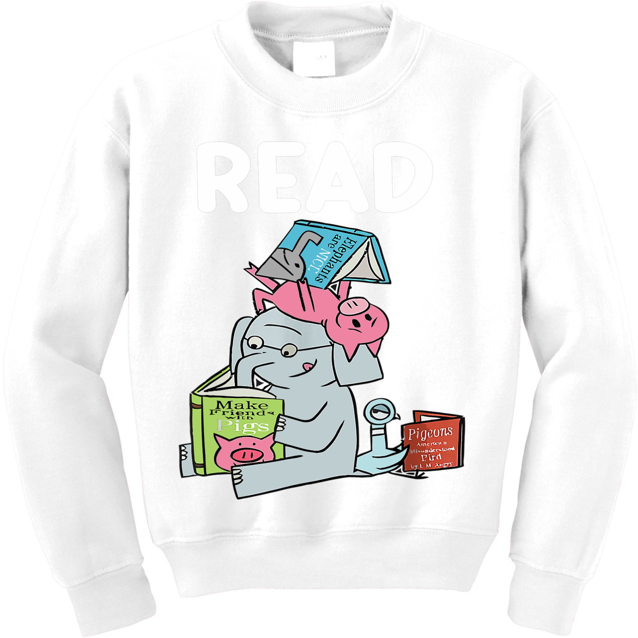 Funny Teacher Library Read Book Club Piggie Elephant Pigeons Kids Sweatshirt