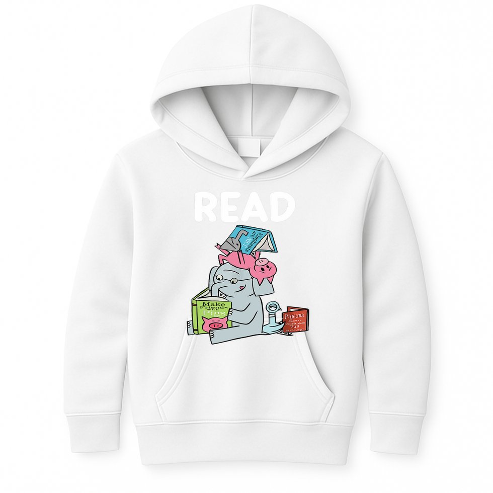 Funny Teacher Library Read Book Club Piggie Elephant Pigeons Kids Hoodie