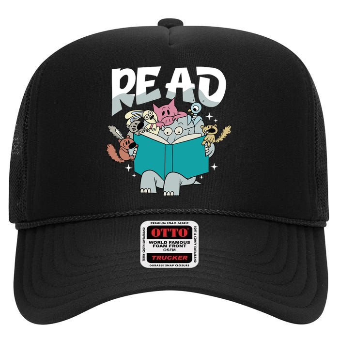 Funny Teacher Library Read Book Pigeon Wild Animal Bookish High Crown Mesh Back Trucker Hat