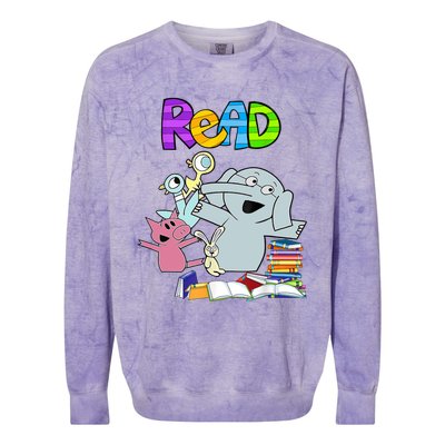 Funny Teacher Library Read Book Club Piggie Elephant Pigeons Colorblast Crewneck Sweatshirt