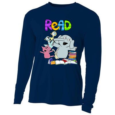 Funny Teacher Library Read Book Club Piggie Elephant Pigeons Cooling Performance Long Sleeve Crew