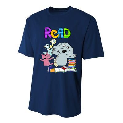 Funny Teacher Library Read Book Club Piggie Elephant Pigeons Performance Sprint T-Shirt