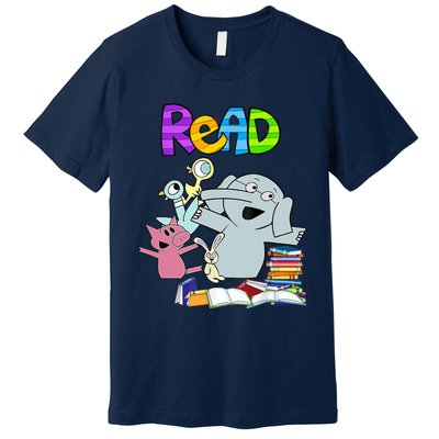 Funny Teacher Library Read Book Club Piggie Elephant Pigeons Premium T-Shirt