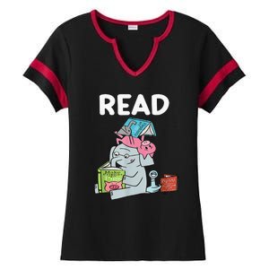 Funny Teacher Library Read Book Club Piggie Elephant Pigeons Ladies Halftime Notch Neck Tee