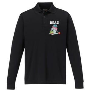 Funny Teacher Library Read Book Club Piggie Elephant Pigeons Performance Long Sleeve Polo