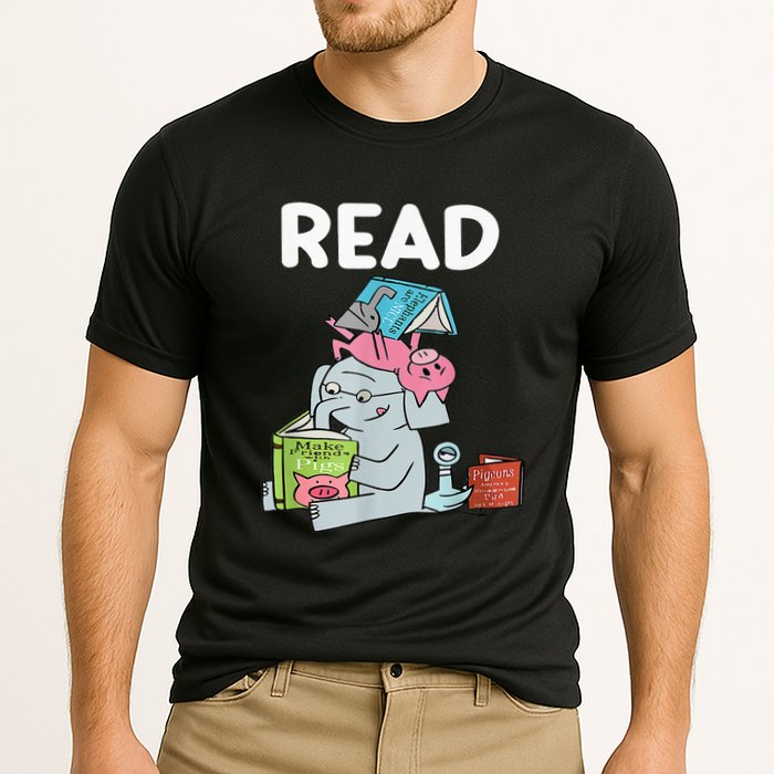 Funny Teacher Library Read Book Club Piggie Elephant Pigeons Cooling Performance Crew T-Shirt