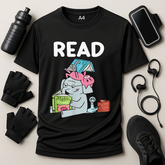 Funny Teacher Library Read Book Club Piggie Elephant Pigeons Cooling Performance Crew T-Shirt