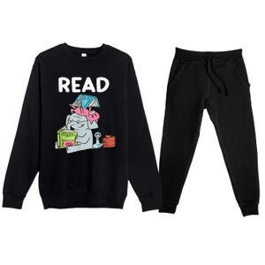 Funny Teacher Library Read Book Club Piggie Elephant Pigeons Premium Crewneck Sweatsuit Set