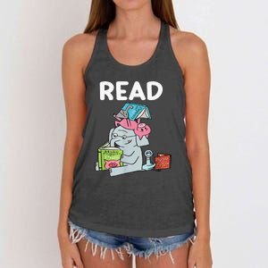 Funny Teacher Library Read Book Club Piggie Elephant Pigeons Women's Knotted Racerback Tank