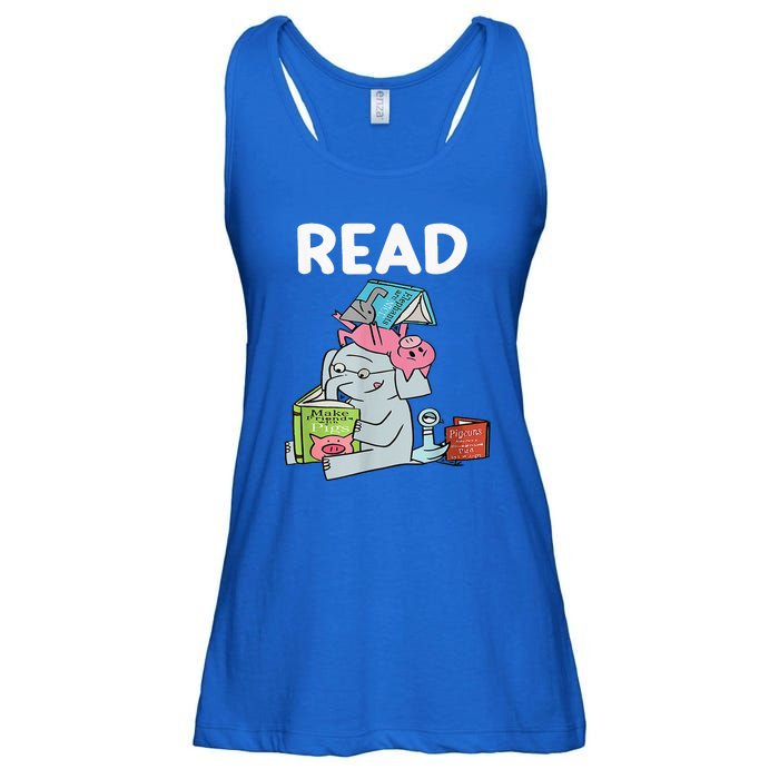 Funny Teacher Library Read Book Club Piggie Elephant Pigeons Ladies Essential Flowy Tank