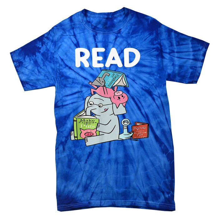 Funny Teacher Library Read Book Club Piggie Elephant Pigeons Tie-Dye T-Shirt