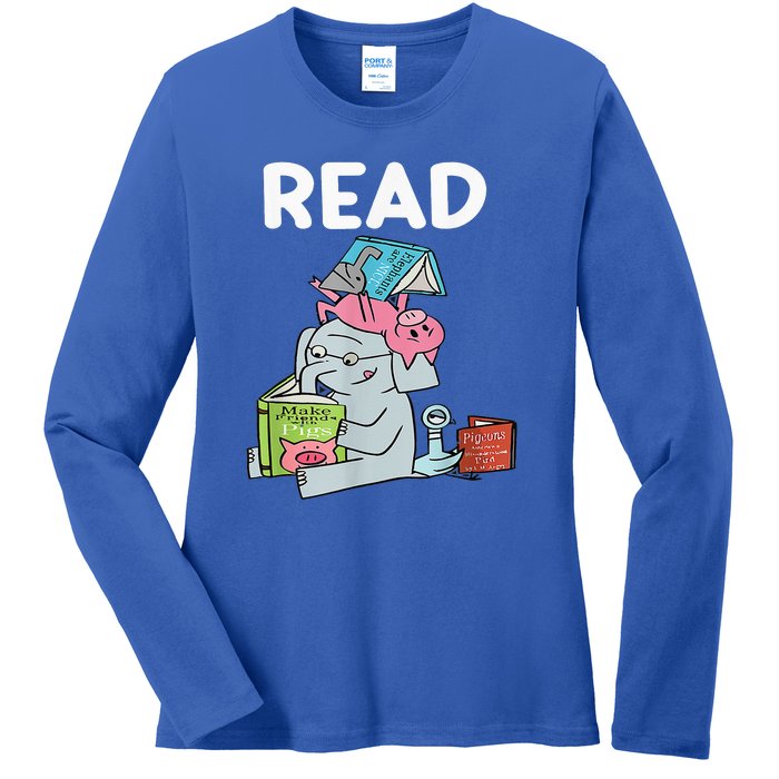 Funny Teacher Library Read Book Club Piggie Elephant Pigeons Ladies Long Sleeve Shirt